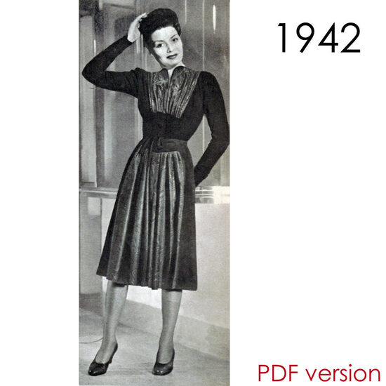 1942 Dress. Bust 108 cm (42.5"). PDF pattern.